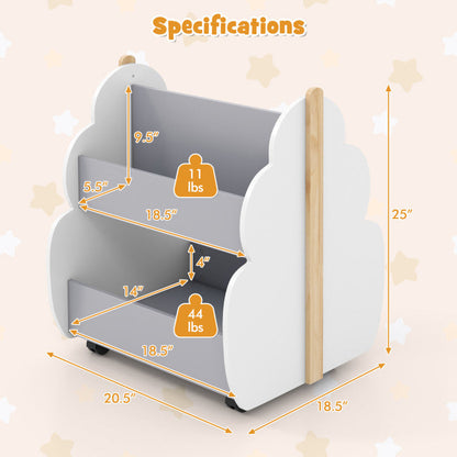 Kids Wooden Bookshelf with Universal Wheels