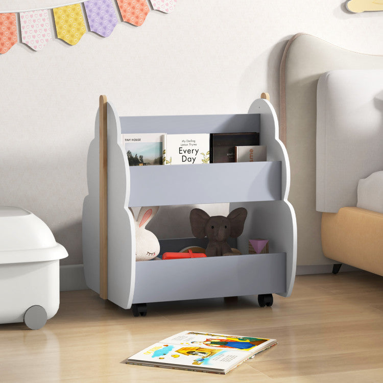 Kids Wooden Bookshelf with Universal Wheels