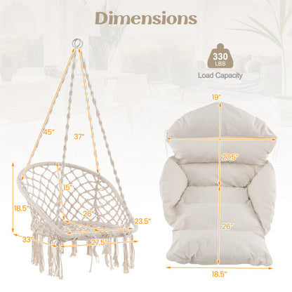 Hammock Chair with Thick Cushion & Macrame Holds up to 330 LBS