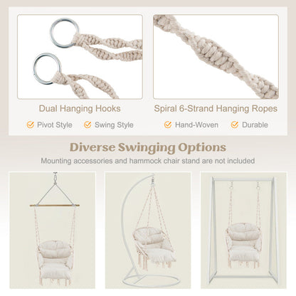 Hammock Chair with Thick Cushion & Macrame Holds up to 330 LBS