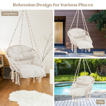 Hammock Chair with Thick Cushion & Macrame Holds up to 330 LBS