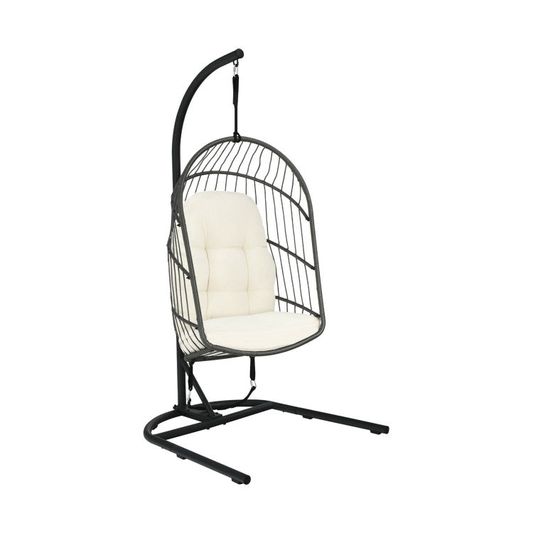 Hanging Wicker Egg Chair with Stand and Cushion