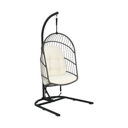 Hanging Wicker Egg Chair with Stand and Cushion