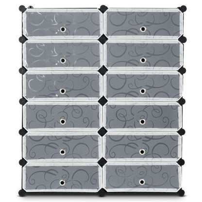 12-Cube DIY Portable Plastic Shoe Rack with 6-Tier Transparent Doors