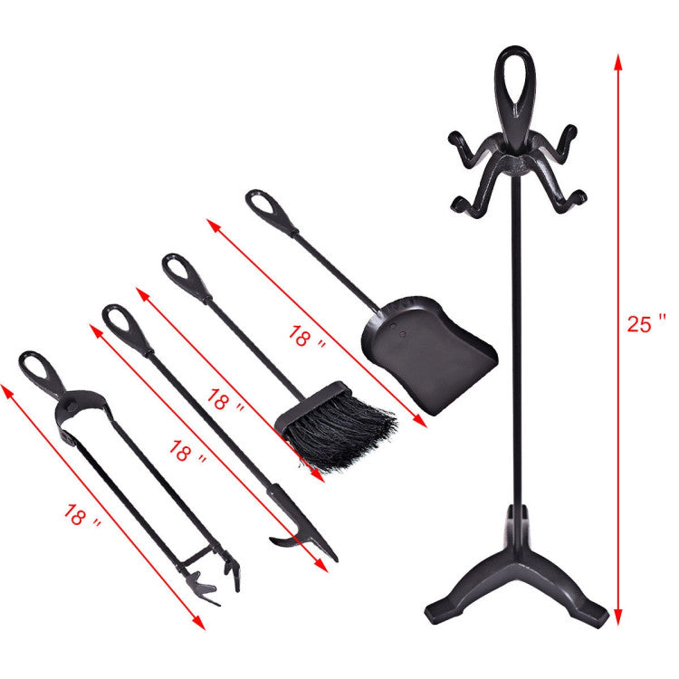5 Pieces Stylish Iron Fireplace Tools Set