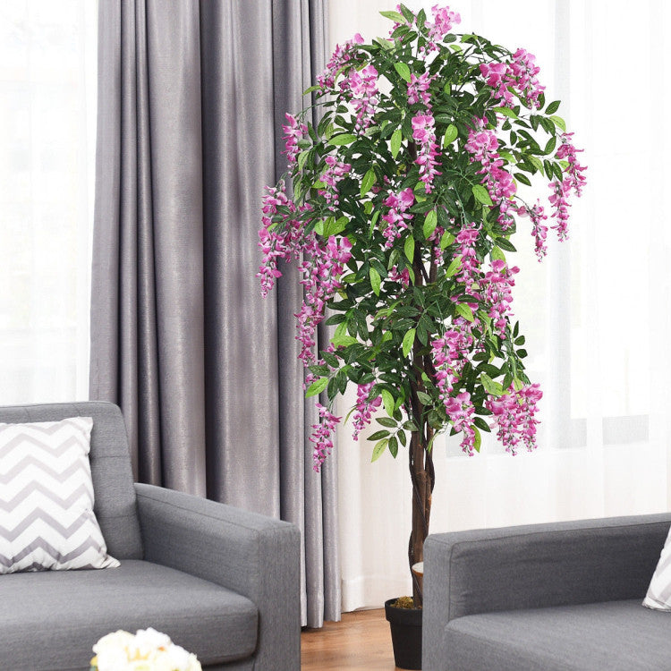 6-Feet Artificial Wisteria Silk Indoor-Outdoor Tree with Adjustable Tree Branche