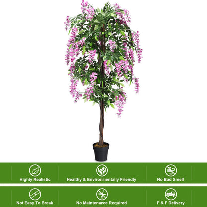 6-Feet Artificial Wisteria Silk Indoor-Outdoor Tree with Adjustable Tree Branche