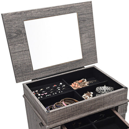 Standing Jewelry Cabinet with 5 Drawers and Top Flip Mirror