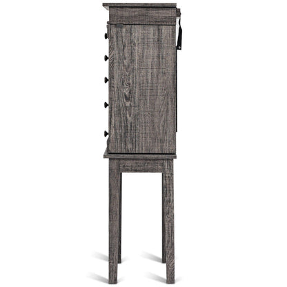 Standing Jewelry Cabinet with 5 Drawers and Top Flip Mirror