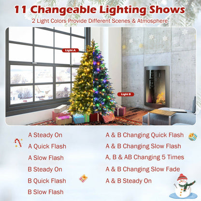 Pre-Lit Snowy Christmas Hinged Tree with Flash Modes and Multi-Color Lights