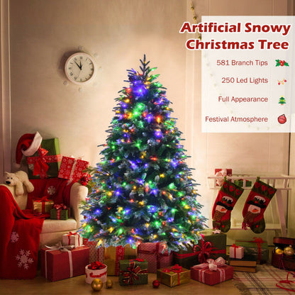Pre-Lit Snowy Christmas Hinged Tree with Flash Modes and Multi-Color Lights