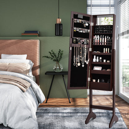 Mirrored Standing Jewelry Armoire Cabinet with LED Lights