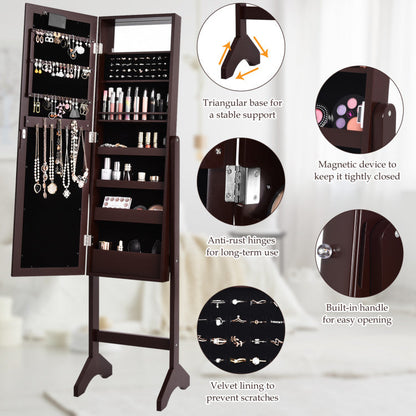 Mirrored Standing Jewelry Armoire Cabinet with LED Lights