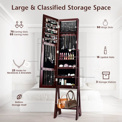 Freestanding Jewelry Cabinet Armoire Organizer with Bevel Edge Mirror