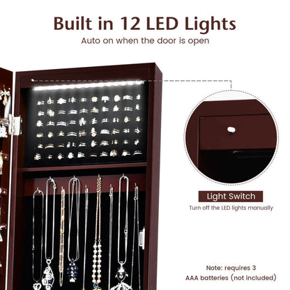 Freestanding Jewelry Cabinet Armoire Organizer with Bevel Edge Mirror