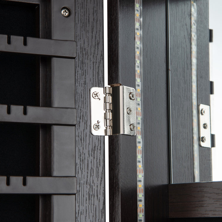47 Inch Lockable Jewelry Cabinet Armoire with 3-Color LED Lights