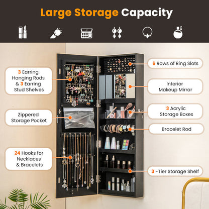 Mirrored Jewelry Armoire with Full Length Mirror and 2 Internal LED Lights