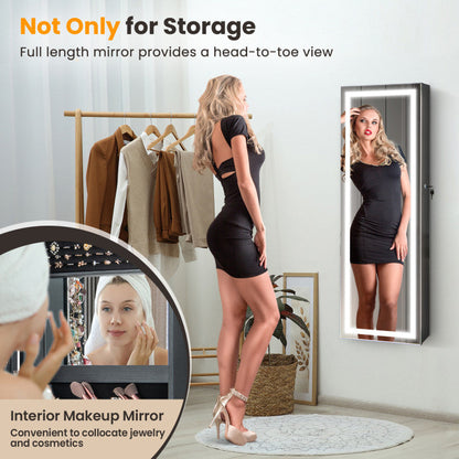 Mirrored Jewelry Armoire with Full Length Mirror and 2 Internal LED Lights