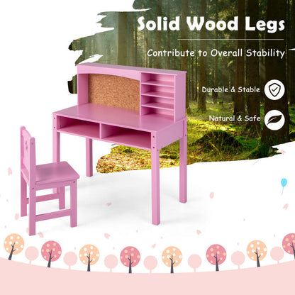 Kids Desk and Chair Set with Hutch and Bulletin Board for 3+ Kids