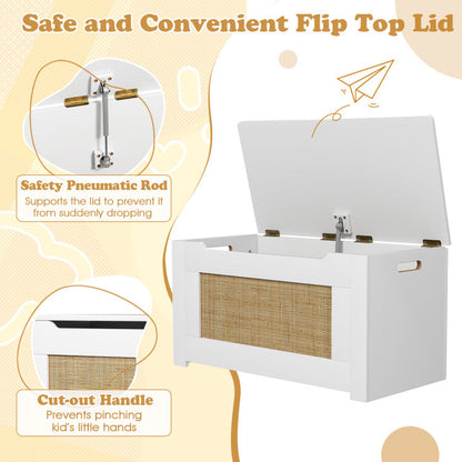 Kids Rattan Toy Storage Box with Flip Top Lid and Safety Hinge Handles