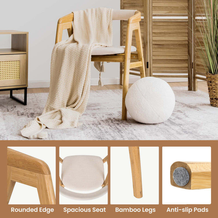 Bamboo Upholstered Dining Chair with Curved Back