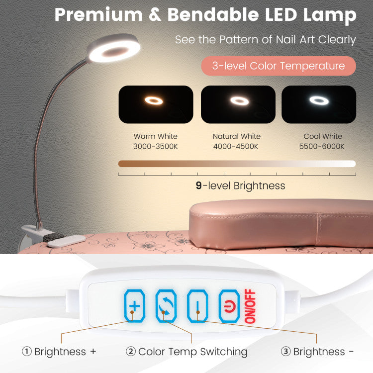 Manicure Nail Table with Bendable USB-plug LED Table Lamp