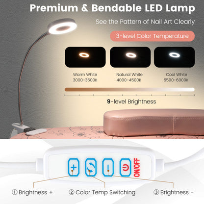 Manicure Nail Table with Bendable USB-plug LED Table Lamp