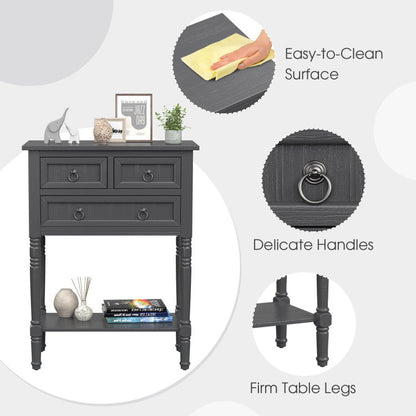 Narrow Entryway Console Table with 3 Storage Drawers and Open Bottom Shelf
