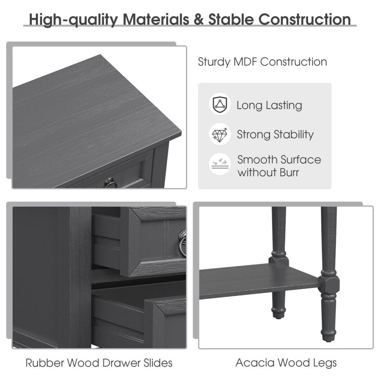Narrow Entryway Console Table with 3 Storage Drawers and Open Bottom Shelf