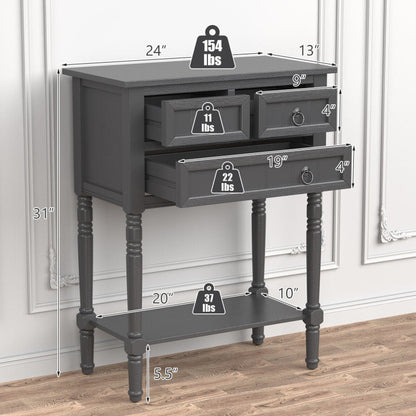 Narrow Entryway Console Table with 3 Storage Drawers and Open Bottom Shelf