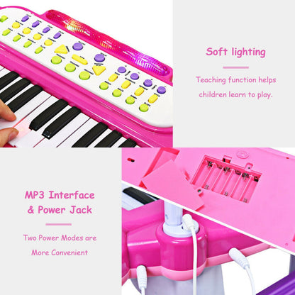 37 Key Electronic Keyboard Kids Toy Piano Included Microphone and Stool
