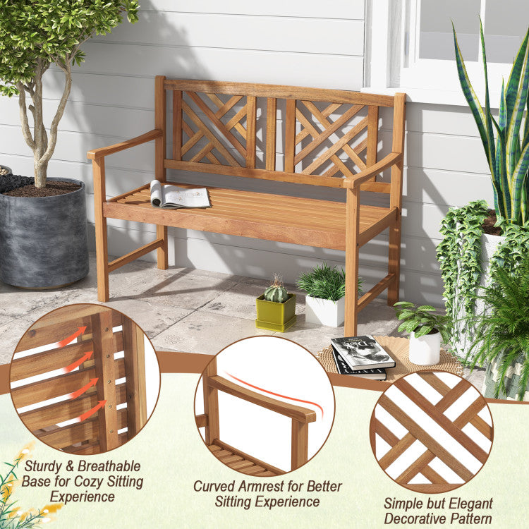2-Person Wooden Outdoor Bench with Cozy Armrest and Backrest