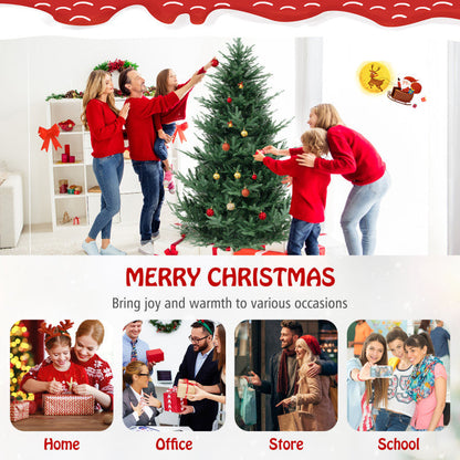 6/7/8 Feet Pre-Lit Artificial Christmas Tree with Warm White LED Lights and Branch Tips