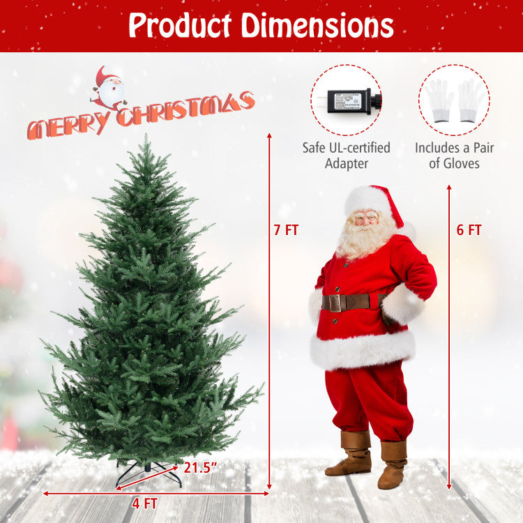 6/7/8 Feet Pre-Lit Artificial Christmas Tree with Warm White LED Lights and Branch Tips
