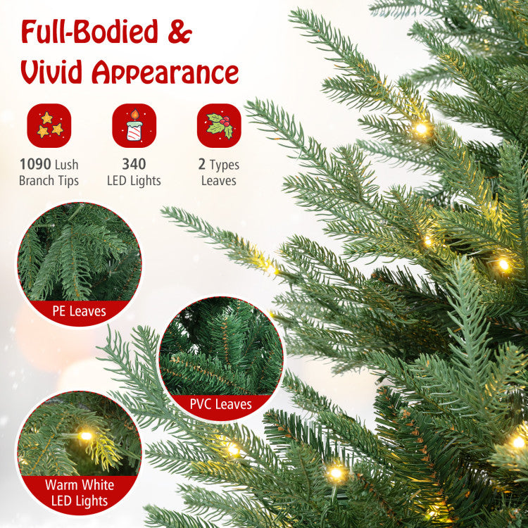 6/7/8 Feet Pre-Lit Artificial Christmas Tree with Warm White LED Lights and Branch Tips