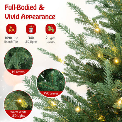 6/7/8 Feet Pre-Lit Artificial Christmas Tree with Warm White LED Lights and Branch Tips