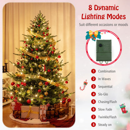 6/7/8 Feet Pre-Lit Artificial Christmas Tree with Warm White LED Lights and Branch Tips