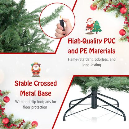6/7/8 Feet Pre-Lit Artificial Christmas Tree with Warm White LED Lights and Branch Tips