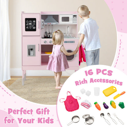 Pretend Play Kitchen with 16 Pieces Accessories for Kids
