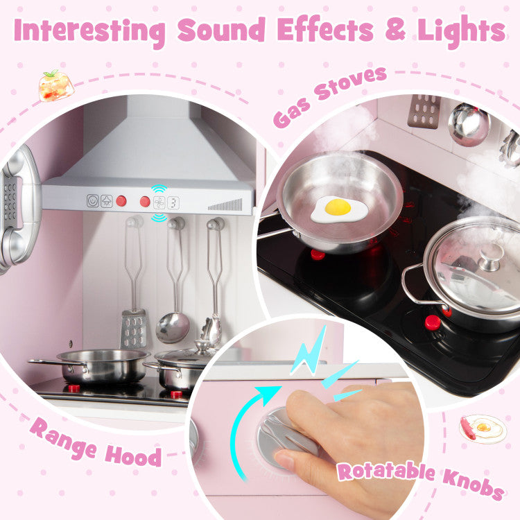Pretend Play Kitchen with 16 Pieces Accessories for Kids