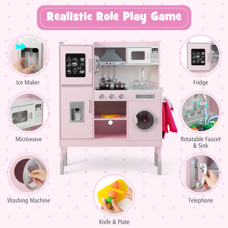 Pretend Play Kitchen with 16 Pieces Accessories for Kids