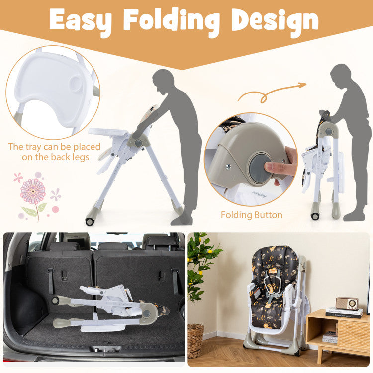 3-In-1 Convertible Baby High Chair with 7 Heights and Double Food Tray