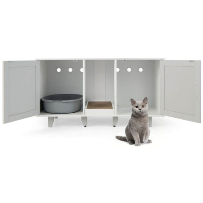 Patented 2-Door Cat Litter Box Enclosure with Winding Entry and Scratching Board