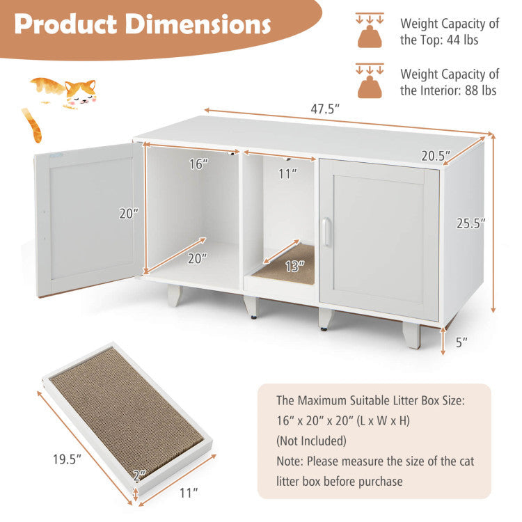 Patented 2-Door Cat Litter Box Enclosure with Winding Entry and Scratching Board