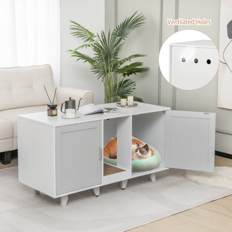 Patented 2-Door Cat Litter Box Enclosure with Winding Entry and Scratching Board