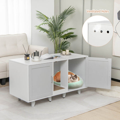 Patented 2-Door Cat Litter Box Enclosure with Winding Entry and Scratching Board