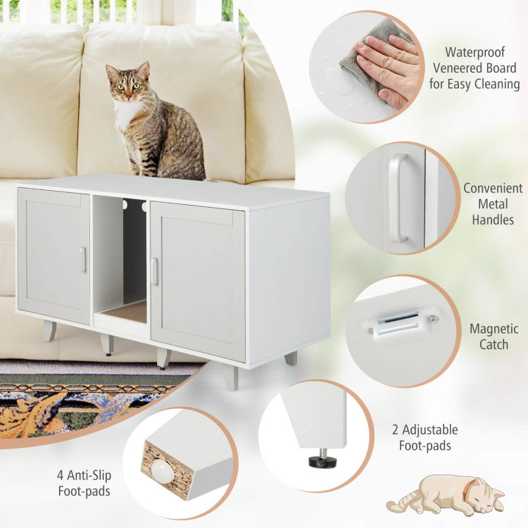 Patented 2-Door Cat Litter Box Enclosure with Winding Entry and Scratching Board