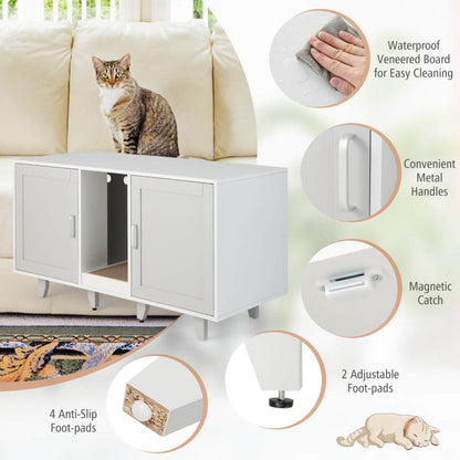 Patented 2-Door Cat Litter Box Enclosure with Winding Entry and Scratching Board