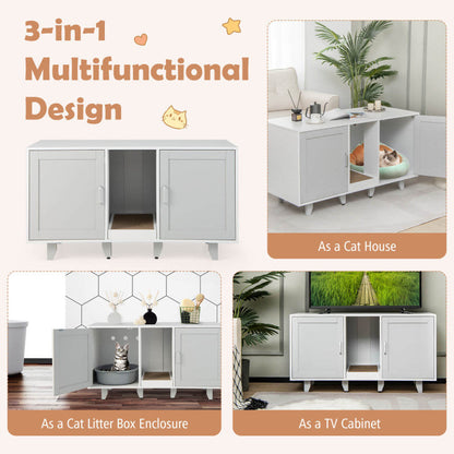 Patented 2-Door Cat Litter Box Enclosure with Winding Entry and Scratching Board