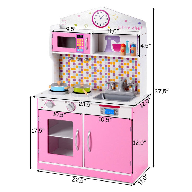 Kid's Wooden Pretend Cooking Play Kitchen Set